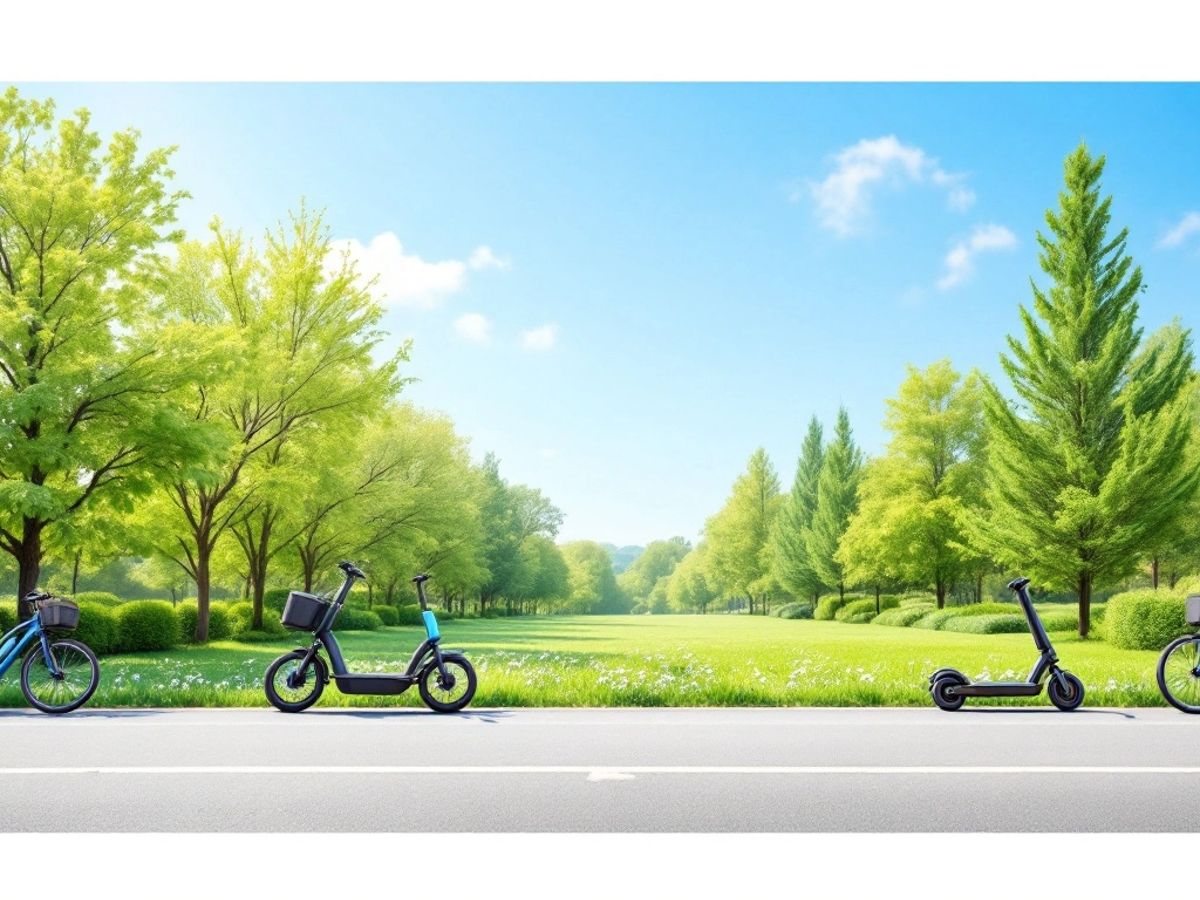 Transport ecologic: biciclete și trotinete electrice în natură.